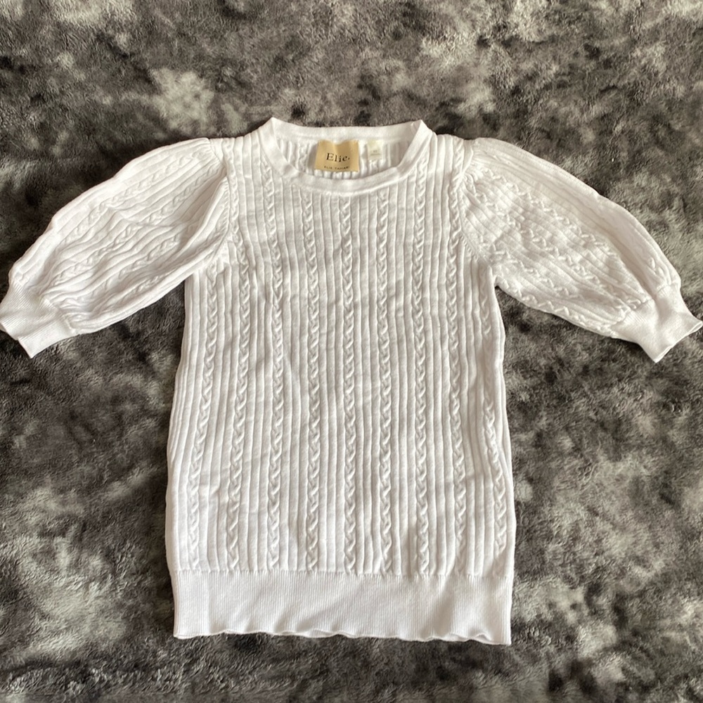 Elie. ELIE TAHARI. White Knit, Puff Sleeve Top XS